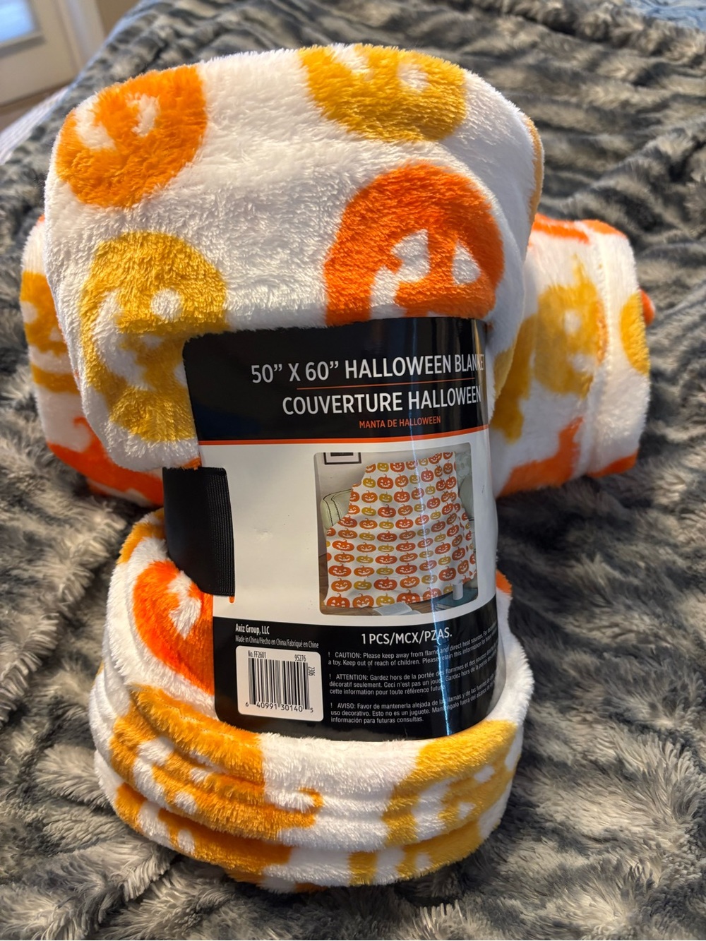 2 Halloween Pumpkin Plush Throw Blankets - White, Orange & Yellow